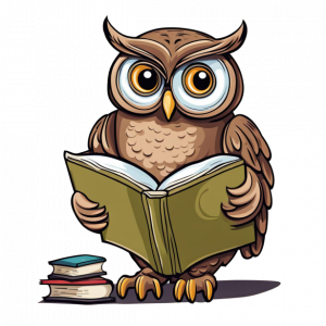 owl picture holding a green book